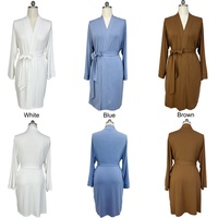 Robes en modal à manches longues et col en V pour femmes, 230 g/m², kimono uni, confortable, respirant, doux, longueur courte, vêtements de nuit, peignoir