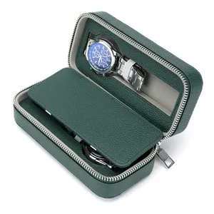 2023 Custom Pu Leather Travel Watch Case Portable Watch Zipper Watch Storage Case With 2 Slots