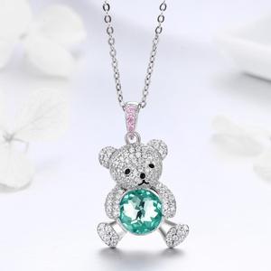 BAGREER SCN265 <span class=keywords><strong>collana</strong></span> d'argento 925 con orso carino all'ingrosso verde zircone per le donne e le ragazze per feste ricorrenze - Product Image 3