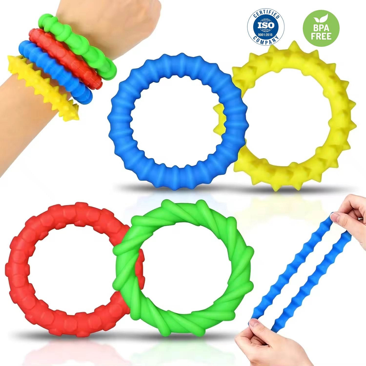 Silicone Texture Bracelet Calming Autism Quiet Fidgets Texture Anxiety Silent Toys Christmas Stocking Stuffers for Kids