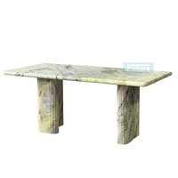 Table basse élégante de table de salle à manger de marbre vert naturel de dessus de recharge de 6 places avec la jambe de marbre pour le salon
