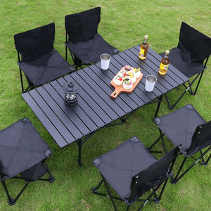 Outdoor Folding <b>Table</b> and <b>Chair</b> Set Portable Egg Roll <b>Table</b> Integrated Desktop <b>Dining</b> Desk Picnic Camping Barbecue <b>Table</b> - Product Image 1