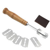 Coupe-pain en acier inoxydable 304 avec manche en bois de hêtre, 5 lames, étui en cuir et couteau à découper les baguettes