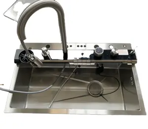 Grand robinet de cuisine à réservoir unique au design moderne 75x46 en acier inoxydable brossé avec poignée d'eau multifonctionnelle et affichage numérique