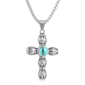 Stainless Steel <b>Cross</b> Pendant With Blue Eye Inlay Geometric Design For Men And Women Gift Jewelry 19031 - Product Image 5