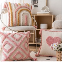 Housse de coussin en tissu bouclé de style bohème marocain rose en gros pour la décoration de la maison, du canapé et de l'hôtel
