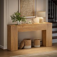 Table console longue cannelée de luxe en bois, table de canapé rectangulaire, table étroite pour l'entrée, meuble d'entrée pour salon