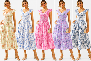 Nuevo Lote Mixto de Vestidos Midi Estilo Europeo Americano, Surtido Aleatorio Sin Marca, Vestidos Sólidos y Florales para Mujer, Envío Combinado - Product Image 1