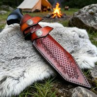 Couteau droit en acier Damas forgé, portable, pour camping en extérieur, haut de gamme, de collection, avec étui en cuir véritable, EDC, vente en gros OEM