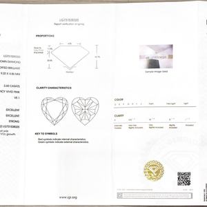 เพชร CVD ทรงหัวใจ 2.6 กะรัต VS1 สีชมพูสดใสแฟนซี ผลิตในห้องปฏิบัติการ พร้อมใบรับรอง IGI - Product Image 6