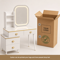 Table de toilette avec miroir LED, pieds en métal blanc, table de maquillage avec tiroirs et étagères de rangement, meubles de chambre à coucher modernes