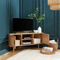 Meuble TV d'angle moderne en panneaux de particules pour salon, 2 portes