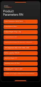 Chế độ kép Chuột quang không dây 2.4G + bt5.2 kết nối LED Backlit thuận tay phải Chuột máy tính trong suốt - Product Image 6