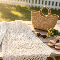 Tissu en dentelle crochet 100% polyester, motif chevrons géométrique hexagonal ajouré, blanc, pour chemin de table, rideau, robe bohème