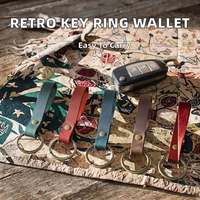 Dompet Pria AIGUONIU Retro Buatan Tangan Motif Kartun PU, Gantungan Kunci Mobil, Gantungan Kunci Portabel, Gantungan Kunci Kecil Model Baru, Aksesoris Fashion