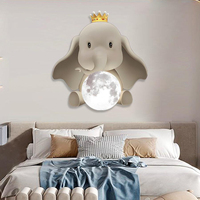 Lumière LED décorative en forme d'éléphant pour chambre d'enfant, plaque en cristal de carbone, peintures murales créatives, motifs de dessins animés, art mural pour chambre à coucher