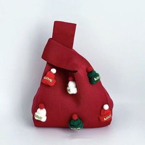 Nuovissimo sacchetto di caramelle per bambini di Natale in poliestere di grande capacità cappelli di natale 3D a maglia borsa leggera borse giornaliere - Product Image 2