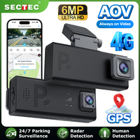Caméra de tableau de bord de voiture SECTEC 24/7 avec GPS 4G, capteur G, résistance aux hautes températures, détection humaine par IA, double objectif 4K AOV, caméra de sécurité pour voiture
