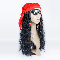 Peluca de Carnaval para mujer, gorro con trenzas, Cosplay de pirata, pañuelo para la cabeza, máscara para ojos, accesorios de disfraz de halloween