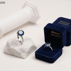 Bague de fiançailles solitaire en argent sterling 925 avec saphir bleu royal taille ronde, bande d'accentuation, bijoux fins pour femme - Product Image 6