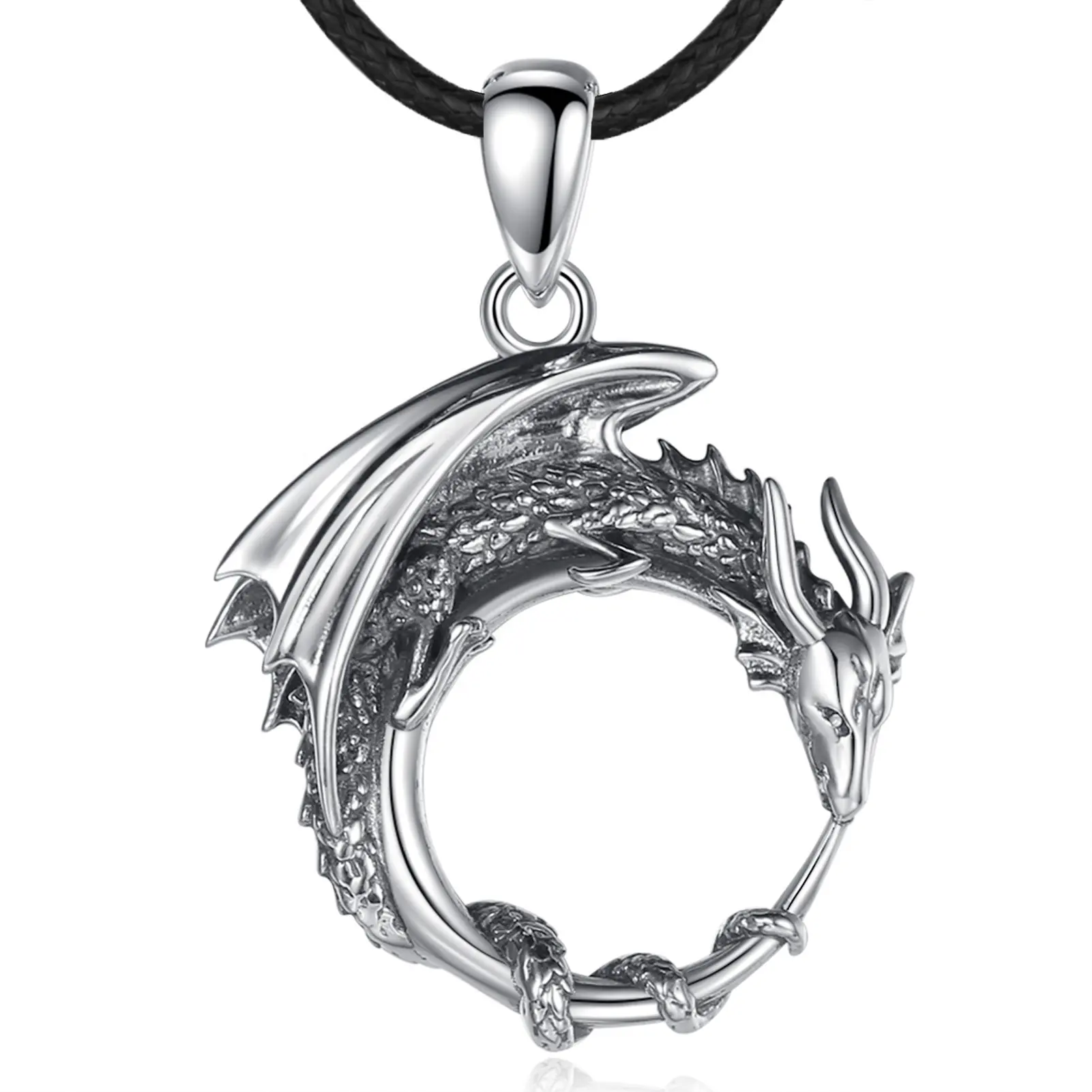 Merryshine 925 Sterling Silver Trendy Flying Dragon Simbolo Rotonda del pendente della collana