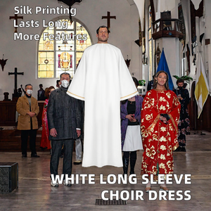 Vesbhusha <b>Women's</b> Long Sleeve Church <b>Choir</b> Dress Angel White <b>Robe</b> Breathable Silk Screen Printed Polyester OEM Service - Product Image 2
