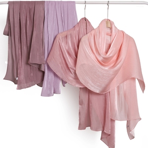 <span class=keywords><strong>JYL</strong></span> moda mujer largo plisado brillo seda tacto chal gasa Hijab Color sólido verano pañuelo Malasia - Product Image 3