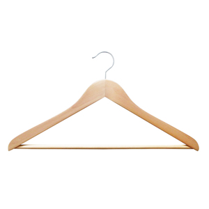 Perchas de madera natural cóncavas clásicas de 14 mm de grosor con gancho cromado para almacenamiento en suites ejecutivas, perchas de ropa de madera de lujo premium. - Product Image 1