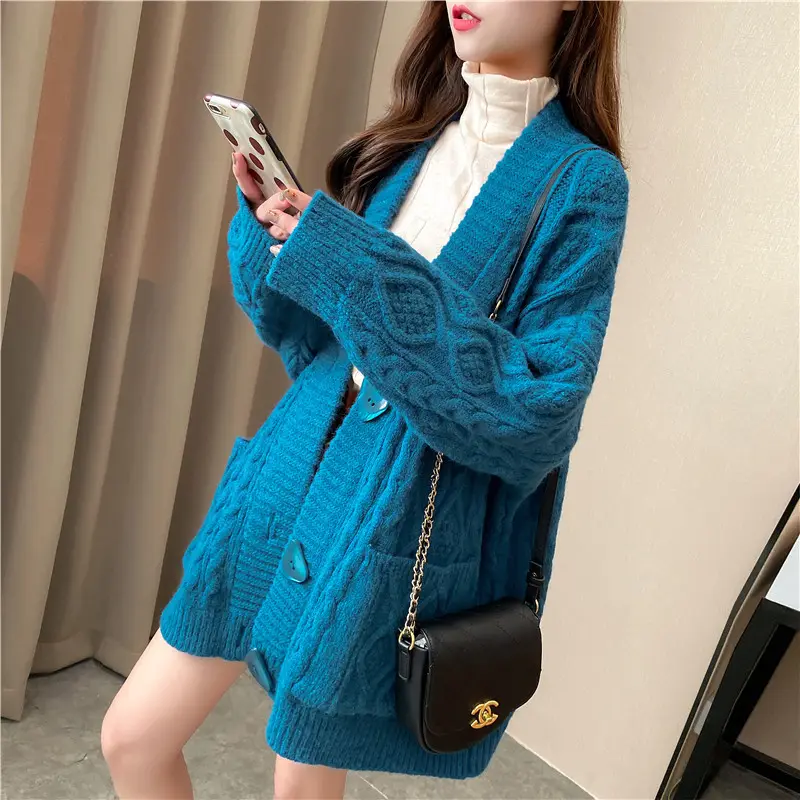 Woman Thick Autumn Clothing Cardigan Coat One Size Long Sleeve Crochet Cardigan