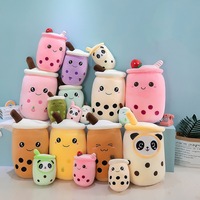 Boneka Plush Cangkir Boba Milk Tea dengan Isian Kapas Super Lembut Bahan Poliester Aksesoris Dapat Dicuci