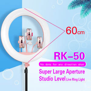 Lampu Fotografi 65W 24 Inci (60Cm) dengan Rgb, Kendali Jarak Jauh, Layar LCD, Dudukan Tripod untuk RK-50 Rias Video CK Tock Vlogue - Product Image 6