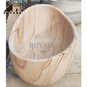 Quyang Villa Badkamer Decoratieve Natuurlijke Houtader Steen Badkuip Op Maat Beige Marmeren Badkuip - Product Image 2