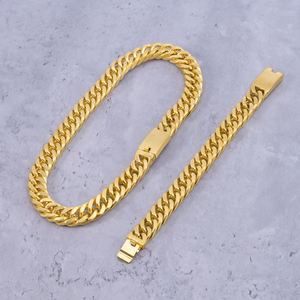 Pulsera y Collar de Cadena Cubana Chapados en Oro de 18K al por Mayor del Fabricante, Joyería en Oferta para Hombre, Pulsera de Acero Inoxidable para Hombre - Product Image 5
