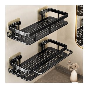 Estante de Pared Esquinero Moderno de Metal Negro para Baño y Cocina, Organizador con Diseño Impermeable de 2 Niveles - Product Image 1