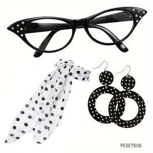 PESENAR Ensemble 3 pièces pour <span class=keywords><strong>femme</strong></span> : Lunettes années <span class=keywords><strong>50</strong></span>, boucles d'oreilles et foulard carré - Product Image 4