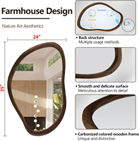 Miroir mural asymétrique moderne en bois massif irrégulier, vente en gros directe d'usine, miroirs décoratifs pour la maison et l'hôtel