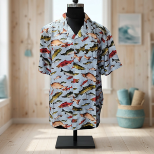Chemise décontractée pour homme en sergé hawaïen à manches courtes, col montant, bouton unique, imprimé feuilles tropicales, écologique, respirante, noir et vert - Product Image 1