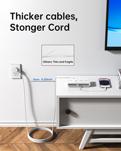 Power Strip With 4 AC Outlets And 6 USB <b>Ports</b> <b>White</b> ABS Extension Socket Standard Grounding - Product Image 5