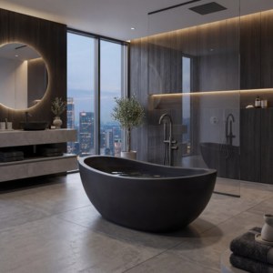 Baignoires ovales modernes sur mesure de luxe en marbre noir/jade noir, autoportantes, pour salle de bain, villa, hôtel - Product Image 1