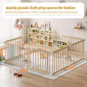 Playpen regolabile in legno per neonati e bambini piccoli al coperto centro di attività per bambini con cancello di chiusura per giocare cortile grande box - Product Image 2