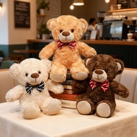 Ours en peluche classique brun beige ivoire foncé en polyester de 28 cm, avec nœud rouge et bleu, cadeau d'anniversaire pour enfants, souvenir, vente chaude