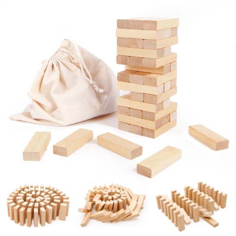 Torre de madeira empilhando brinquedos, 45 peças, jogo de blocos, família de jogo de meninos, meninas, chão, embalagem