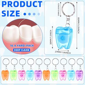 Fil dentaire approuvé en vrac pour l'hygiène buccale, saveur menthe, 10m, en forme de dent, avec boîte porte-clés - Product Image 2