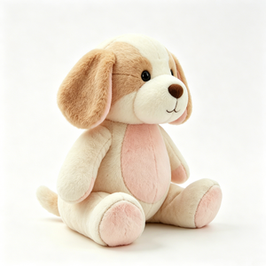 Peluche de Perrito Personalizado en Beige Suave y Rosa, Adorable Peluche de Perro con Orejas Caídas, Juguete para Niños y Decoración de Cuarto Infantil - Product Image 1