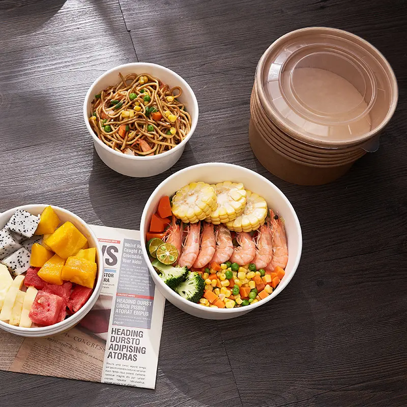 Emballage en papier alimentaire bol circulaire Ramen bol jetable sortir salade boîte à Bento en papier