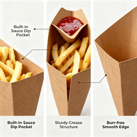 Support écologique en papier pour crêpes, gaufres, churros et beignets, avec pochette pour sauce et compartiment pour coupelle de sauce, pour snacks à emporter