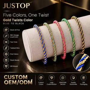 กำไลข้อมือแบบ Color Block ขายส่ง กำไลข้อมือแบบบิดเกลียวสีตัดกันสั่งทำได้ ชุบทอง 18K ขายส่งเครื่องประดับ - Product Image 2