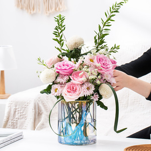 Vase de table moderne en verre transparent, fleurs de savon artisanales en forme de roses, design simple, vase de sol en céramique pour usage décoratif domestique - Product Image 2