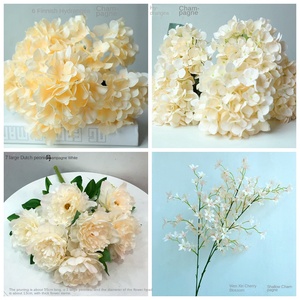 LO-625 Vente en gros de fleurs artificielles de champagne, assortiment de roses en soie, hortensias, tiges florales mixtes pour la décoration de mariage - Product Image 5