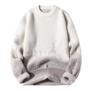 2022 Personalizado OEM & ODM Homens Camisola Mohair <span class=keywords><strong>Fuzzy</strong></span> Jacquard Manga Longa De Malha Inverno Pullover Kint Tripulação Pescoço Malhas Camisola Homens - Product Image 3